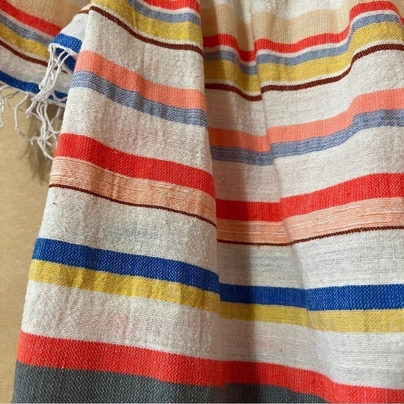 Lemlem | Off The Shoulder Stripe Top Popover Blouse Fringe Trim Size S - Picture 8 of 9